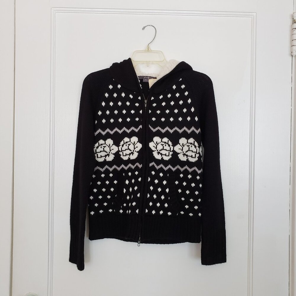 Forever 21 NWT Fair Isle Ski Zip Up Cardigan Fuzzy Hood Sweater M